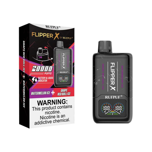 FLIPPER X BY RUFPUF DISPOSABLE VAPE - GRAPE RED BULL ICE + WATERMELON ICE - 20000 PUFFS (50MG)