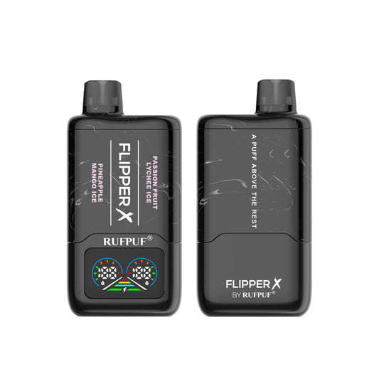 FLIPPER X BY RUFPUF DISPOSABLE VAPE - PASSION FRUIT LYCHEE ICE + PINEAPPLE MANGO ICE - 20000 PUFFS (50MG)