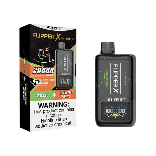 FLIPPER X BY RUFPUF DISPOSABLE VAPE - STRAWBERRY KIWI ICE + GUAVA ICE - 20000 PUFFS (50MG)