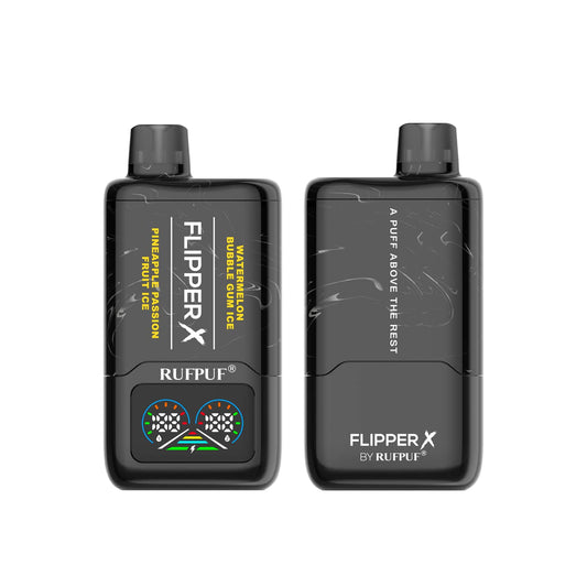 FLIPPER X BY RUFPUF DISPOSABLE VAPE - WATERMELON BUBBLE GUM ICE + PINEAPPLE PASSION FRUIT ICE - 20000 PUFFS (50MG)