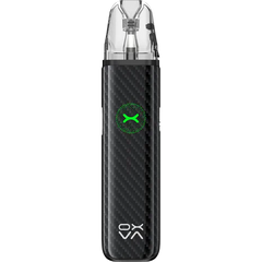 Black vape device with a green logo on a white background