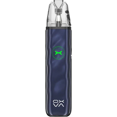 Blue vape device with a logo on a white background