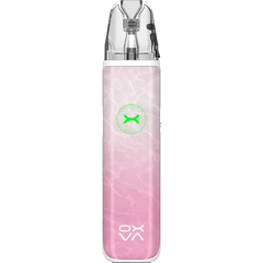 Pink and clear vape device with brand logo on a white background