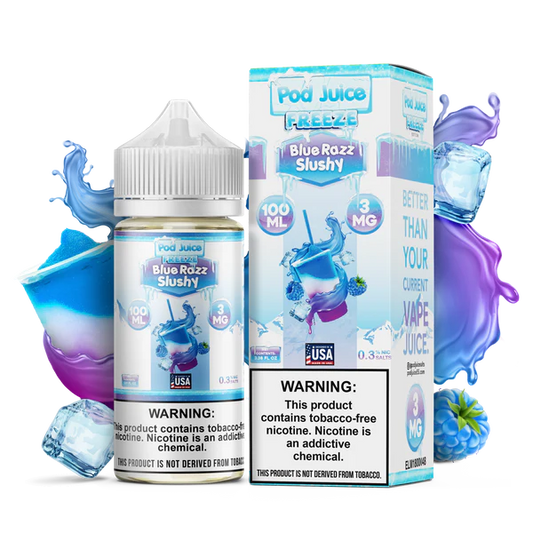 POD JUICE – BLUE RAZZ SLUSHY FREEZE – 100ML (3MG-6MG-12MG-18MG)