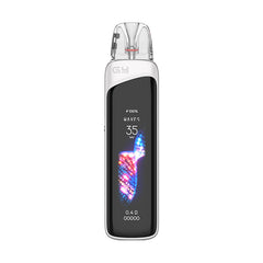 Vaping device with digital display on a white background