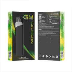 Uwell Caliburn G4 Pro packaging with front and back views on a white background