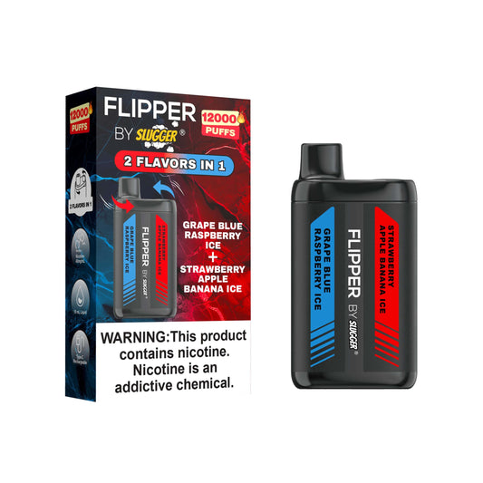 FLIPPER BY SLUGGER DISPOSABLE VAPE - GRAPE BLUE RASPBERRY ICE + STRAWBERRY APPLE BANANA ICE - 12000 PUFFS (40MG)