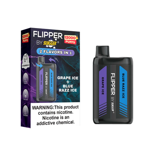 FLIPPER BY SLUGGER DISPOSABLE VAPE - GRAPE ICE + BLUE RAZZ ICE - 12000 PUFFS (40MG)