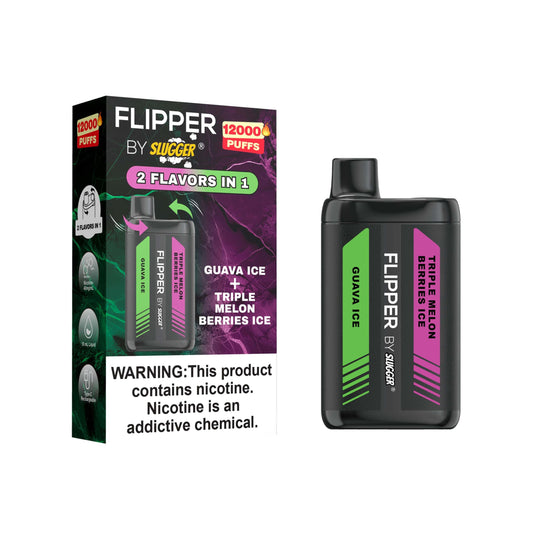 FLIPPER BY SLUGGER DISPOSABLE VAPE - GUAVA ICE + TRIPLE MELON BERRIES ICE - 12000 PUFFS (40MG)