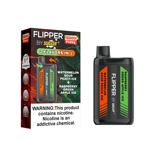 FLIPPER BY SLUGGER DISPOSABLE VAPE - WATERMELON SOUR PEACH ICE + RASPBERRY GREEN APPLE ICE - 12000 PUFFS (40MG)