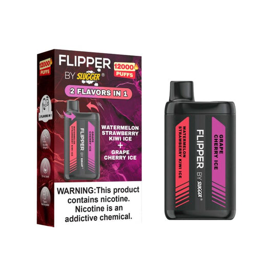 FLIPPER BY SLUGGER DISPOSABLE VAPE - WATERMELON STRAWBERRY KIWI ICE + GRAPE CHERRY ICE - 12000 PUFFS (40MG)