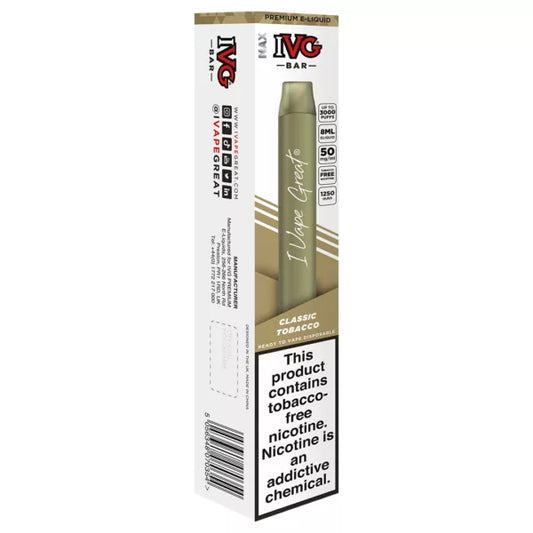 IVG MAX BAR DISPOSABLE POD – CLASSIC TOBACCO – 3000 PUFFS (30MG-50MG)