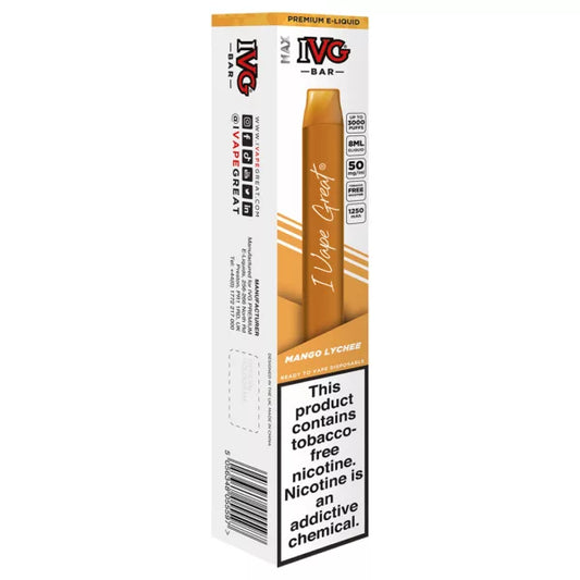 IVG MAX BAR DISPOSABLE POD – MANGO LYCHEE ICE – 3000 PUFFS (30MG-50MG)