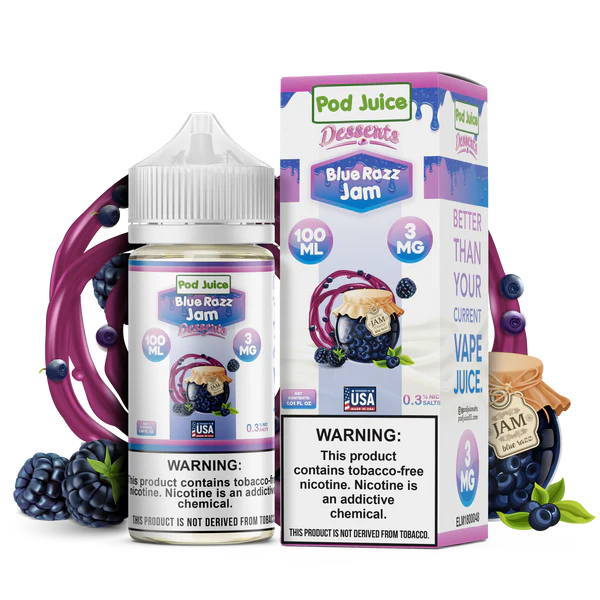 POD JUICE – BLUE RAZZ JAM – 100ML (3MG-6MG-12MG-18MG)