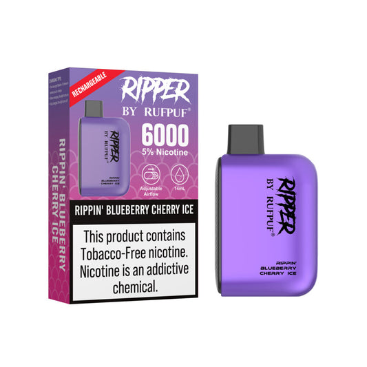 RUFPUF RIPPER – RIPPIN’ BLUEBERRY CHERRY ICE – 6000 PUFFS (50MG)