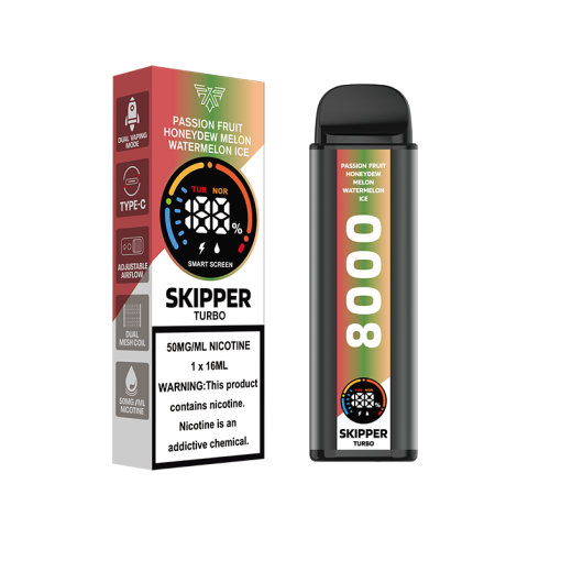 SKIPPER TURBO DISPOSABLE VAPE – PASSION FRUIT HONEYDEW MELON WATERMELON ICE 50MG (10000PUFFS)