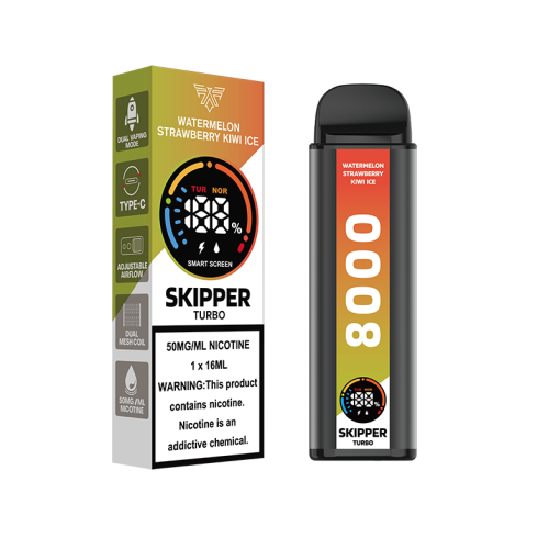 SKIPPER TURBO DISPOSABLE VAPE – WATERMELON STRAWBERRY KIWI ICE 50MG (10000PUFFS)